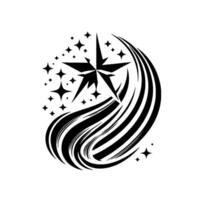 Dynamic Black Starburst A stylized shooting star with cascading streaks and a cluster of smaller stars on white background. vector