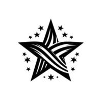 Ornate Black Star with Wavy Pattern and Smaller Stars on White Background, Minimalist and Elegant vector