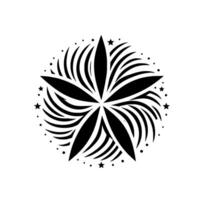 Abstract Black White Starburst Floral , Circular Pattern with Petals, Fireworks Elements, Stars, and Dots, Minimalist . vector