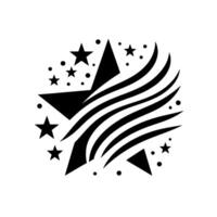 Black and White Starburst with Stars, Dots, and Curving Lines on White Background. vector