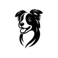 illustration of a happy Border Collie dog, in a black and white minimalist style, with a friendly expression, featuring a clean, modern aesthetic. vector