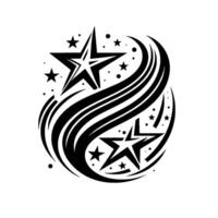 Dynamic Black and White Starburst A stylized illustration featuring star shapes, swirling lines, and celestial elements, creating a modern composition. vector