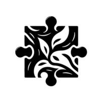 Intricate Black and White Puzzle Piece Featuring Organic Leaf Pattern, Symbolic of Connection and Natures Harmony. vector