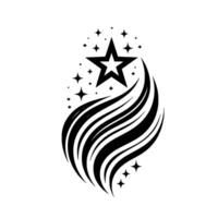 Black and white star with stylized streaks and starburst, minimalist and elegant on white background. vector