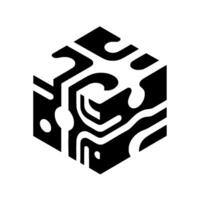 Isometric Abstract Cube A Monochrome with Geometric Patterns and Fluid Elements on a White Background vector