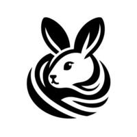 Black and White Minimalist Rabbit Head , with Swirling Lines, Clean , Isolated on White Background, Perfect for Branding vector