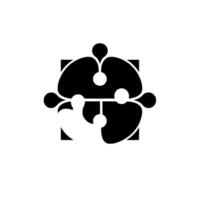 Abstract black and white puzzlelike with interconnected shapes, circles, and a subtle drop shadow, on a neutral background. vector