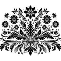 Elegant black and white floral ornament with symmetrical composition and intricate details. vector
