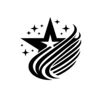 Bold Black and White Star Abstract with Winglike Embellishment Small Sparkling Stars on White Background vector