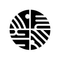Modern Geometric Circular Composition of Black White Curved Shapes, Divided into Four Distinct Quadrants, Illustrating a Minimalist Aesthetic. vector