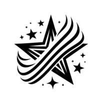Abstract black and white star with radiating lines and smaller star accents on a white background, simple and modern. vector