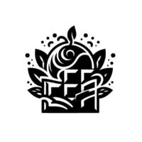 Black and White Geometric Floral and Cubist Elements in a Minimalist , with a stylized fruit at the core. vector