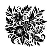 Intricate Black and White Floral Pattern Elegant symmetric illustration featuring stylized flowers, leaves, and decorative elements, creating a classic . vector