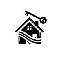Black and White House with Key Minimalist Representing Real Estate, Homeownership, and Security. vector
