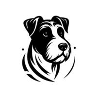 A stylized, monochromatic portrait of a Jack Russell Terrier, rendered in bold black and white, with a subtle, rounded framing element. vector