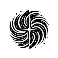 Abstract Black and White Starburst Mandala Swirling Curved Lines and Celestial Motifs on a White Background vector