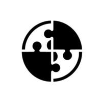Black and White Circular Puzzle Illustration Four Pieces Interlocked, Shadow Effect on White Background, Representing Unity and Completion. vector