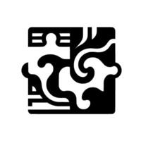 Geometric puzzle piece artwork in monochrome, showcasing contrast between organic and rigid forms, with a rounded square frame. vector