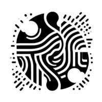 Geometric Black and White Composition Within a Circle Featuring Wavy Lines, Dots, and Organic Shapes. vector