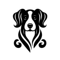 Black and White Border Collie Head, Stylized with Swirl Accents, Minimalist and Modern Canine Art on White. vector