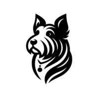 Minimalist Black and White Dog Head Silhouette with Geometric Details, Emphasizing Sharp Lines and Simple . vector
