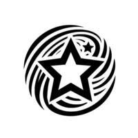 Bold Black White Circular Featuring a Large Star at Center, a Smaller Star, and Swirling Lines, Symbol of . vector