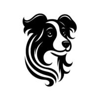 Stylized Black and White Portrait of a Border Collie with Flowing Lines, Confident Gaze, and Minimalist on White. vector