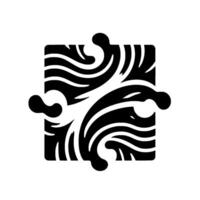 Black and White Floral Puzzle Piece , Square Frame with Swirling Patterns on White Background. vector