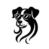Cool, Monochrome Dog with Sunglasses, Portrait on White Background, Smiling, Illustration. vector