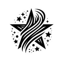 Black White Starburst A bold star with flowing lines scattered stars, creating a dynamic, modern elegant against white. vector