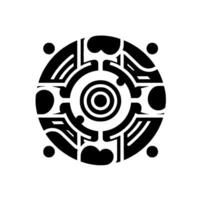 Intricate black and white circular with concentric rings, stylized geometric shapes, and dot elements on a stark white background. vector