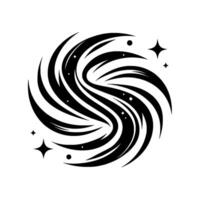 Abstract Black Hole Illustration with Swirling Lines, Sparkles, and Starry Accents Against a Bright White Backdrop. vector