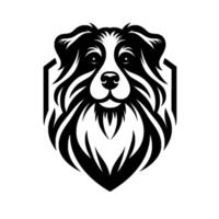 Stylized Black and White Border Collie Head in a Shield, Minimalist for Pet Branding. vector
