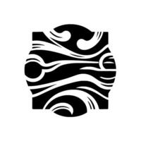 Abstract black and white symmetrical with a wavy pattern enclosed in a decorative rounded rectangle. vector