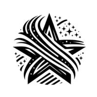 Bold, monochromatic illustration of a star with flowing lines, embedded in a starry background, creating a striking visual effect. vector