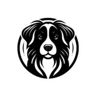 Illustration of a Border Collies Head in Black and White, Within a Circular Frame, Emphasizing Facial Details. vector