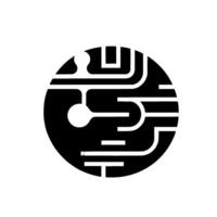 Abstract monochrome circular composition featuring interconnected linear patterns with rounded and angular shapes on a white backdrop. vector