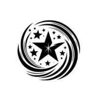 Bold Black Star Emblem A Geometric Featuring Stars and Swirls in a Modern, Minimalist Composition, Circular Arrangement on White. vector