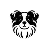A friendly dog face in black and white, with a smiling expression, creating a clean and approachable aesthetic on a minimalist white background. vector