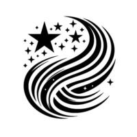 Dynamic Black and White Starry Swirl Featuring Abstract Lines, Geometric Stars, and Artistic Minimalism vector