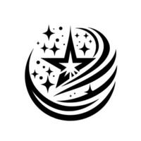 Elegant Black and White Starburst , a Stellar Featuring a Bold FivePointed Star and Circular Swirls, Emblematic of Cosmic Energy. vector
