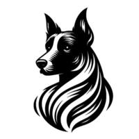 Striking Black and White Dog Portrait with Flowing Lines and Elegant , Focused and Alert, on a Clean White Background. vector