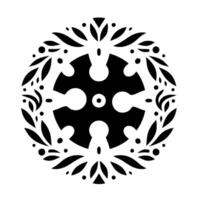 Black and White Circular with a Central Rounded CrossLike Shape and Floral Border vector