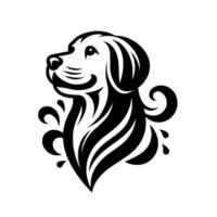Black White Abstract Labrador Retriever Portrait with Ornate Flowing Decorative Elements on White Background. vector