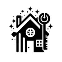 Stylized Black and White House with Key, Stars, and Subtle Texture for Real Estate or Home Automation. vector
