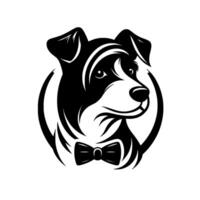 Elegant Black and White Dog Portrait Wearing a Bow Tie in a Circular Frame, Sophisticated and Modern . vector