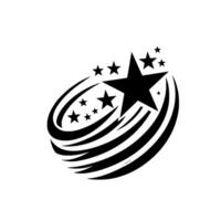 Black and White Illustration of a Shooting Star Trail Composed of Multiple Stars and Curved Lines on a White Background. vector