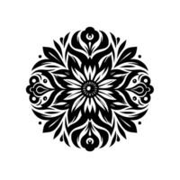 Ornate Black and White Floral Mandala with Leafy Elements, Symmetrical Composition, and Intricate Details, on a White Background. vector