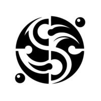 Bold Black White Abstract Circular with Curved Shapes, Divided into Quarters, and Orblike Elements. vector
