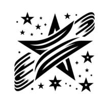 Striking Black and White Geometric Starburst with Dynamic Striped Elements and Celestial Accents. vector